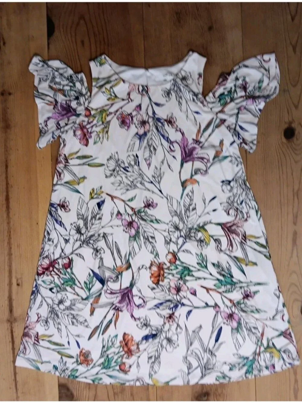 Studio One Women Plus 14W Dress Outline Floral Cold Shoulder Flutter Sleeve Knit